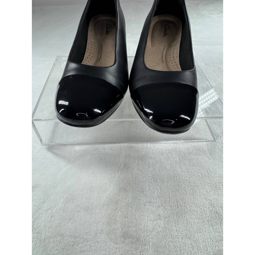 Clarks Marilyn Sara Pump Women's 6 M Black Leather Patent Cap Toe Slip-On Party - Picture 3 of 8